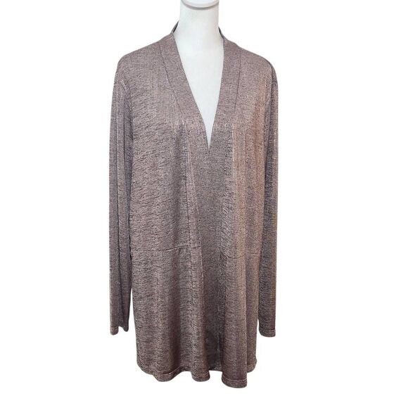 Susan Graver Metallic Pink Cardigan Size XL Susan Graver Pink Open Cardigan - Picture 1 of 10